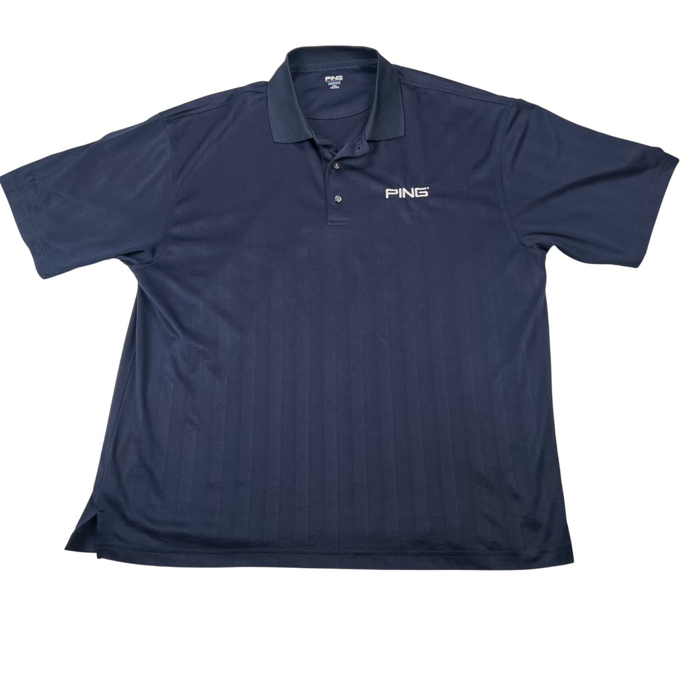 Ping Collection Mens XXL Navy Blue Performance Dynamics Golf Polo Shirt Stripe
